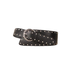 Women's Bronze Studded Pin Buckle Belt - Fashionable Rivet Waist Corset Accessory - 96cm (Black silver)