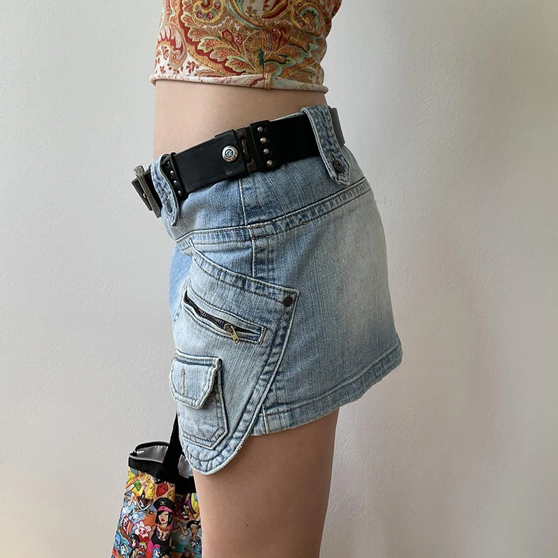 distressed denim mini skirt