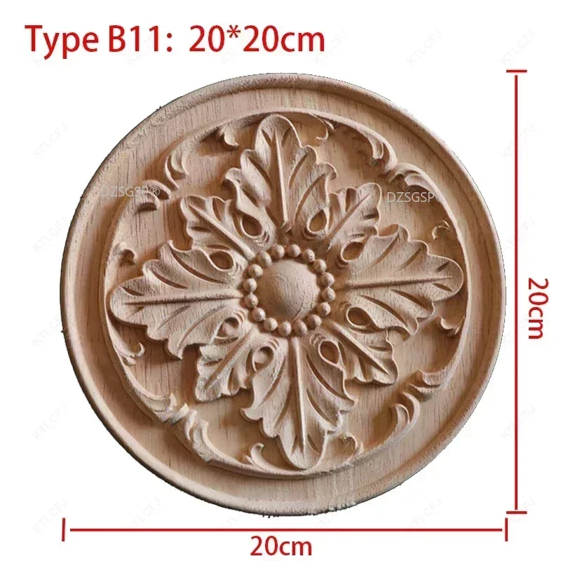 Appliques Décoratives En Bois Sculpté - Lot De 4 Carrés 10x10 Cm, Motif Fleur, Style Européen