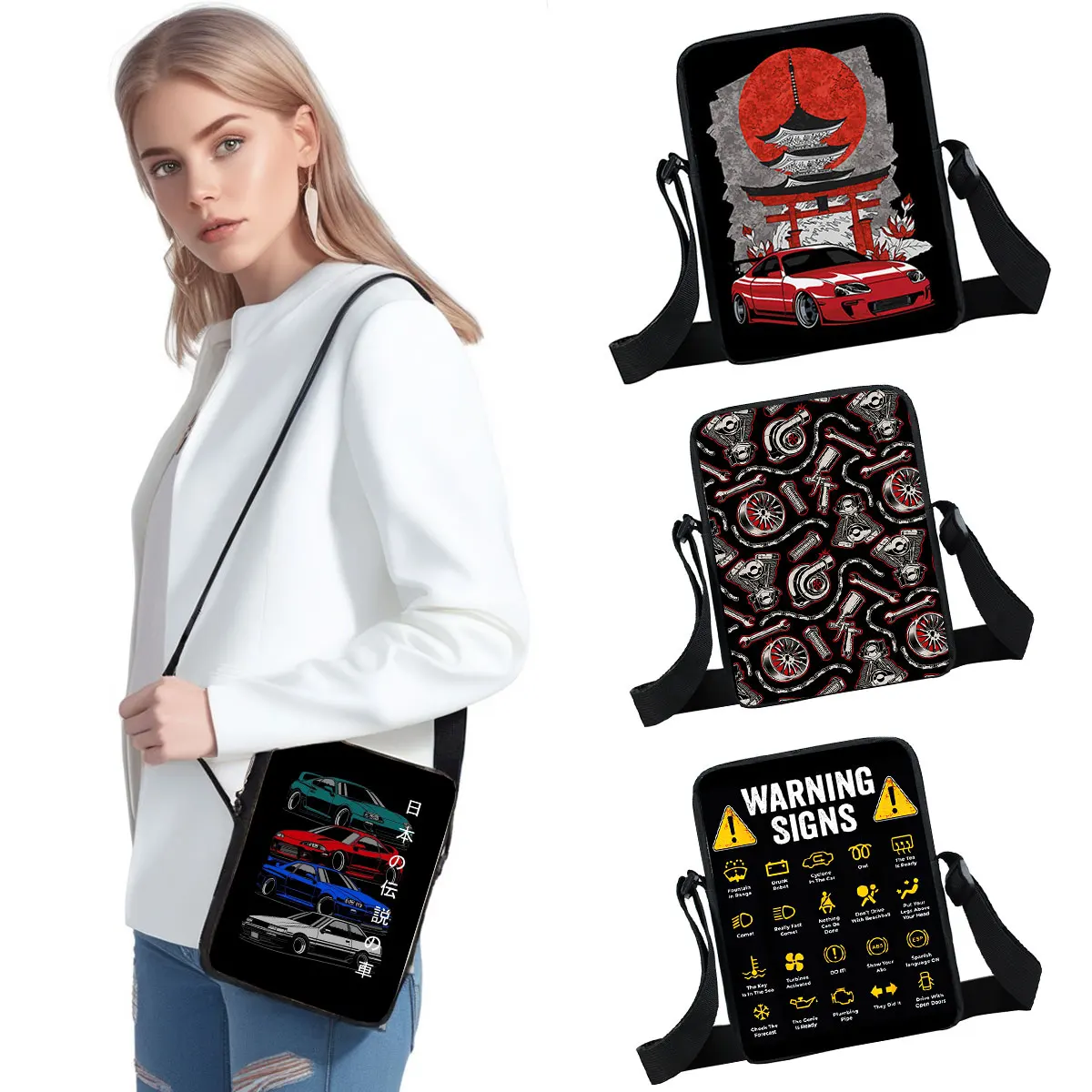 

Japan JDM Racing Car Print Crossbody Bag Mechanic Engine Turbine Women Shoulder Bags for Travel Small Satchels Messenger Bag