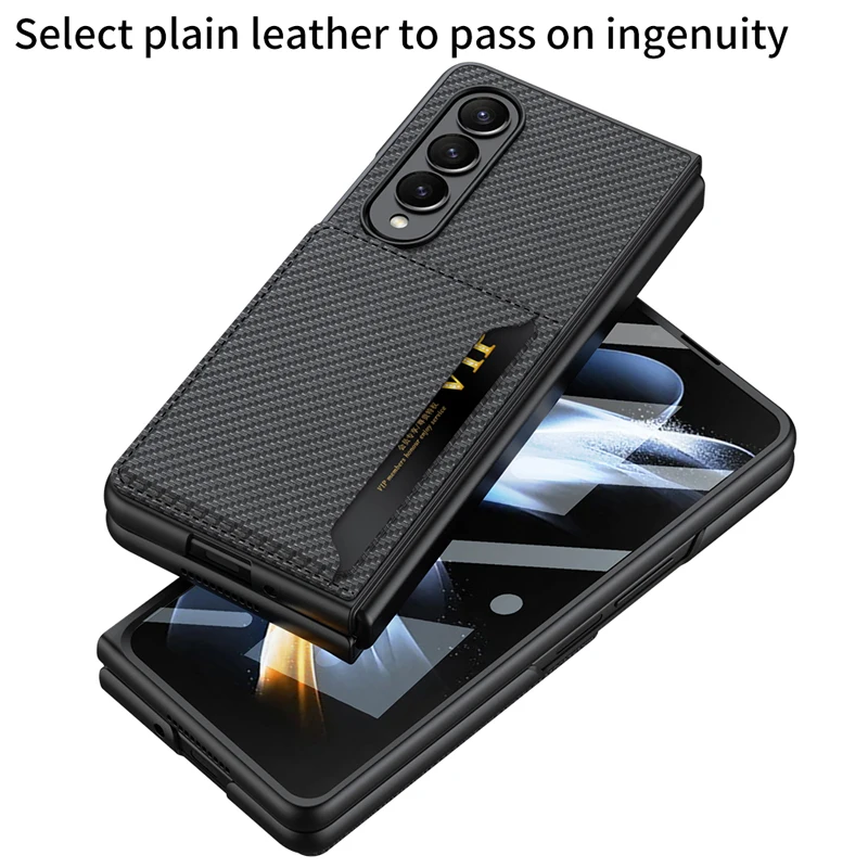 For Samsung Galaxy Z Fold 4 Case GKK Plain Leather + TPU Bracket Folding Cover With Card Slot Tempered Glass For Galaxy Z Fold4