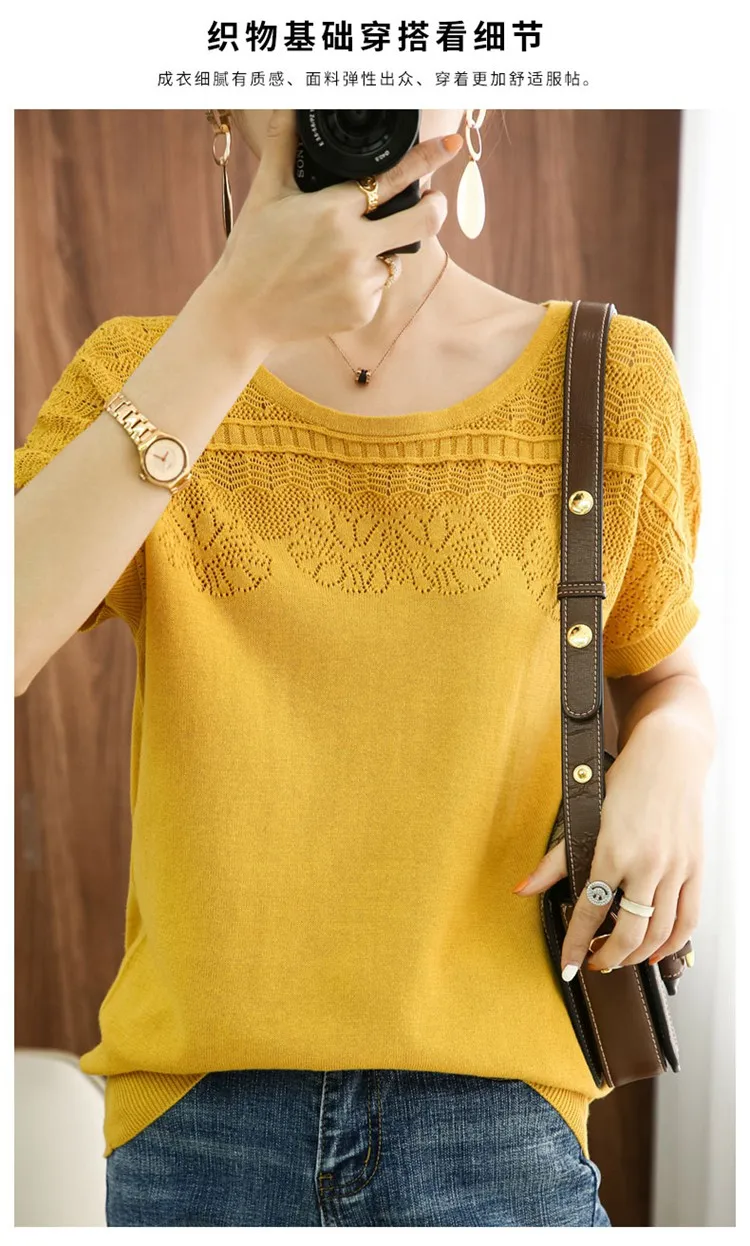 100% pure cotton short-sleeved summer new pullover vest ladies O-neck knitted loose T-shirt m free shipping for women