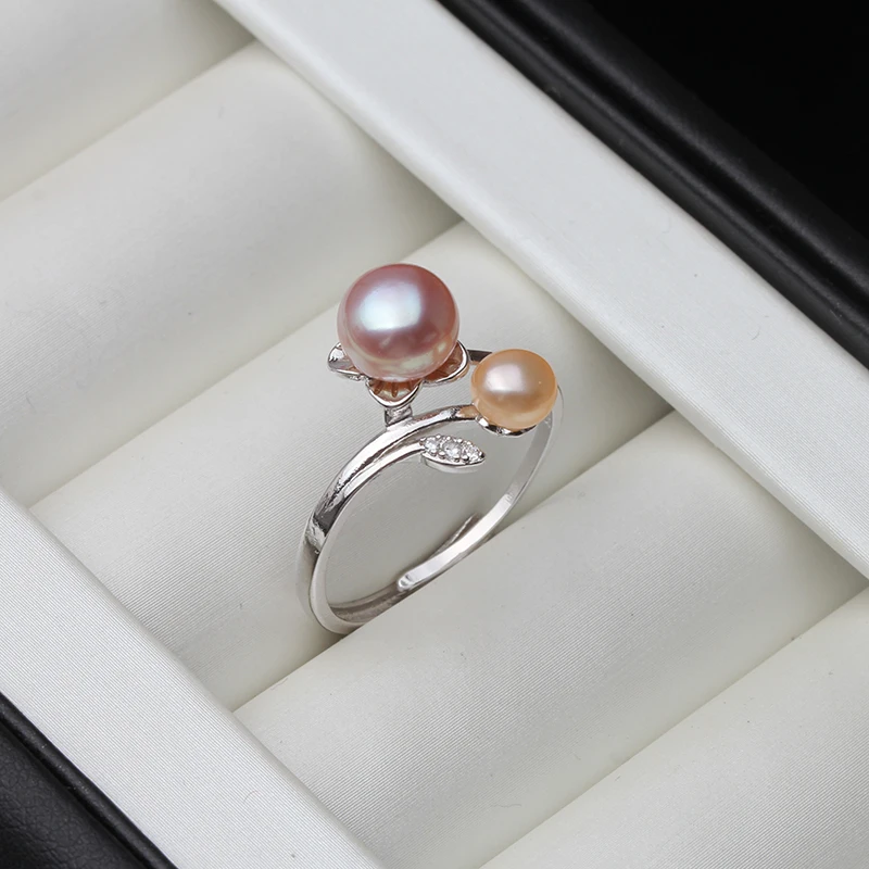 Silver Rings Real Freshwater Natural Pearl Wedding Cute 925 Women Anniversary Party White Pink Black