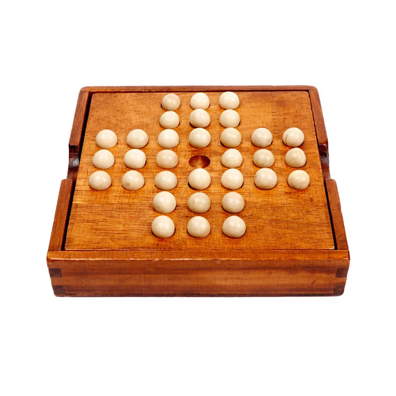 Marble Solitaire Board Game Wood Single Player Chess IQ Logic Challenges for Adults Kids Great Idea For Travel Party Family Fun 4