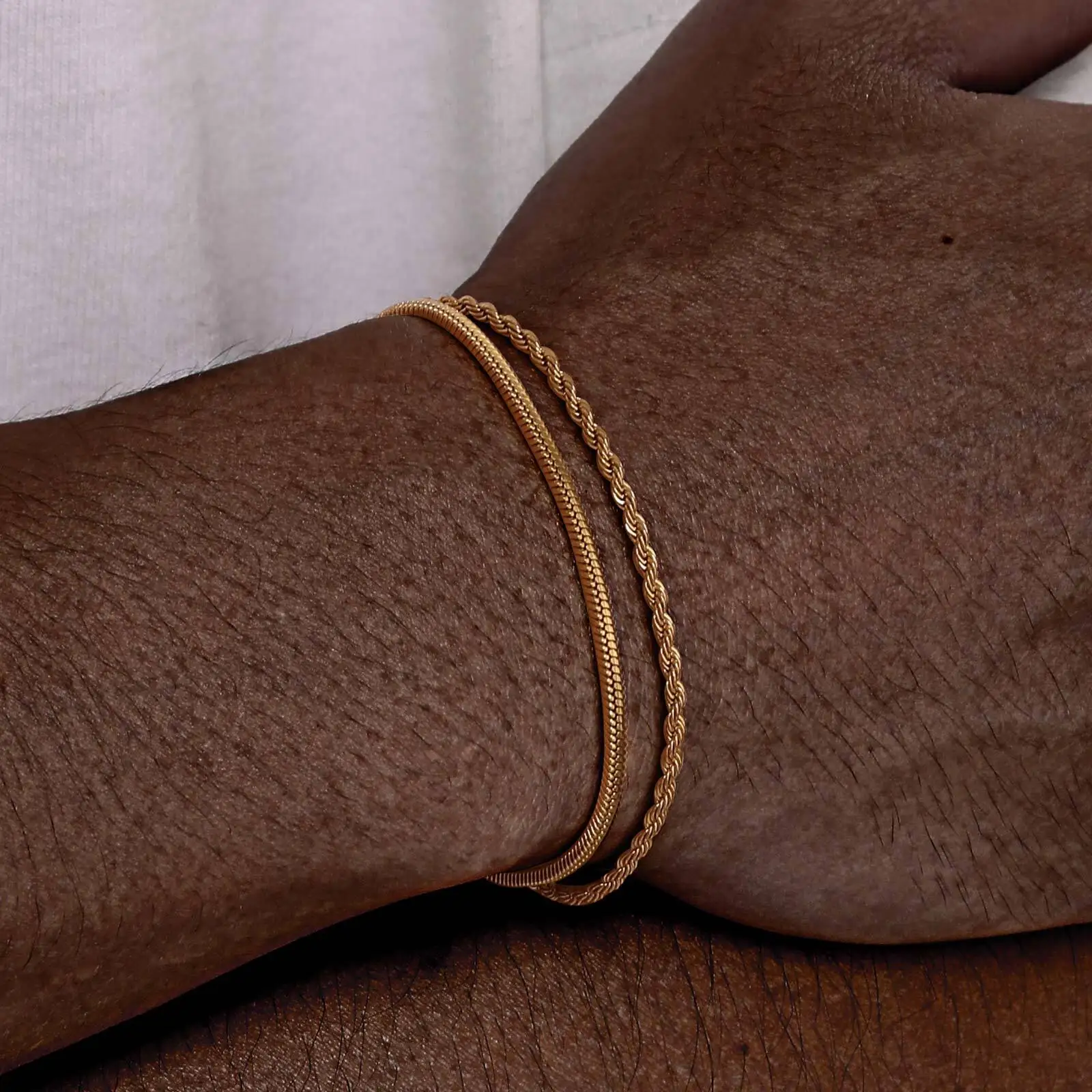 Vnox 2 pezzi/set braccialetti a catena da uomo, bracciale a catena con corda intrecciata regolabile da 16 cm-21 cm, bracciale a maglie a serpente in acciaio da 21 cm-24 cm 4