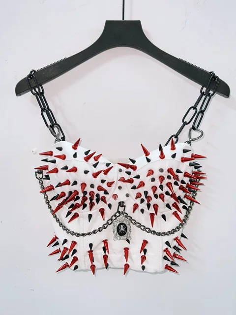 Black Chain Spikey White Cropped Top 5
