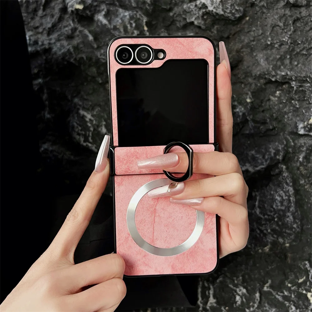Luxury Magnetic Ring Stand with Wireless Charging Fabric Back Cover