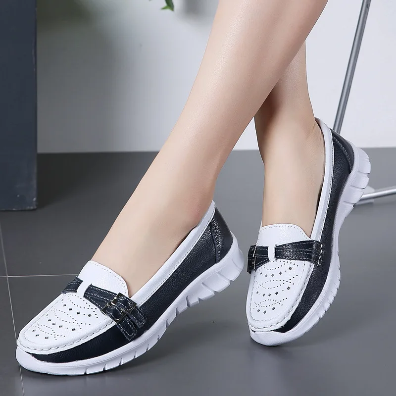 SpringNewWomenFlatsShoes2023SummerHollowLeatherBreathable