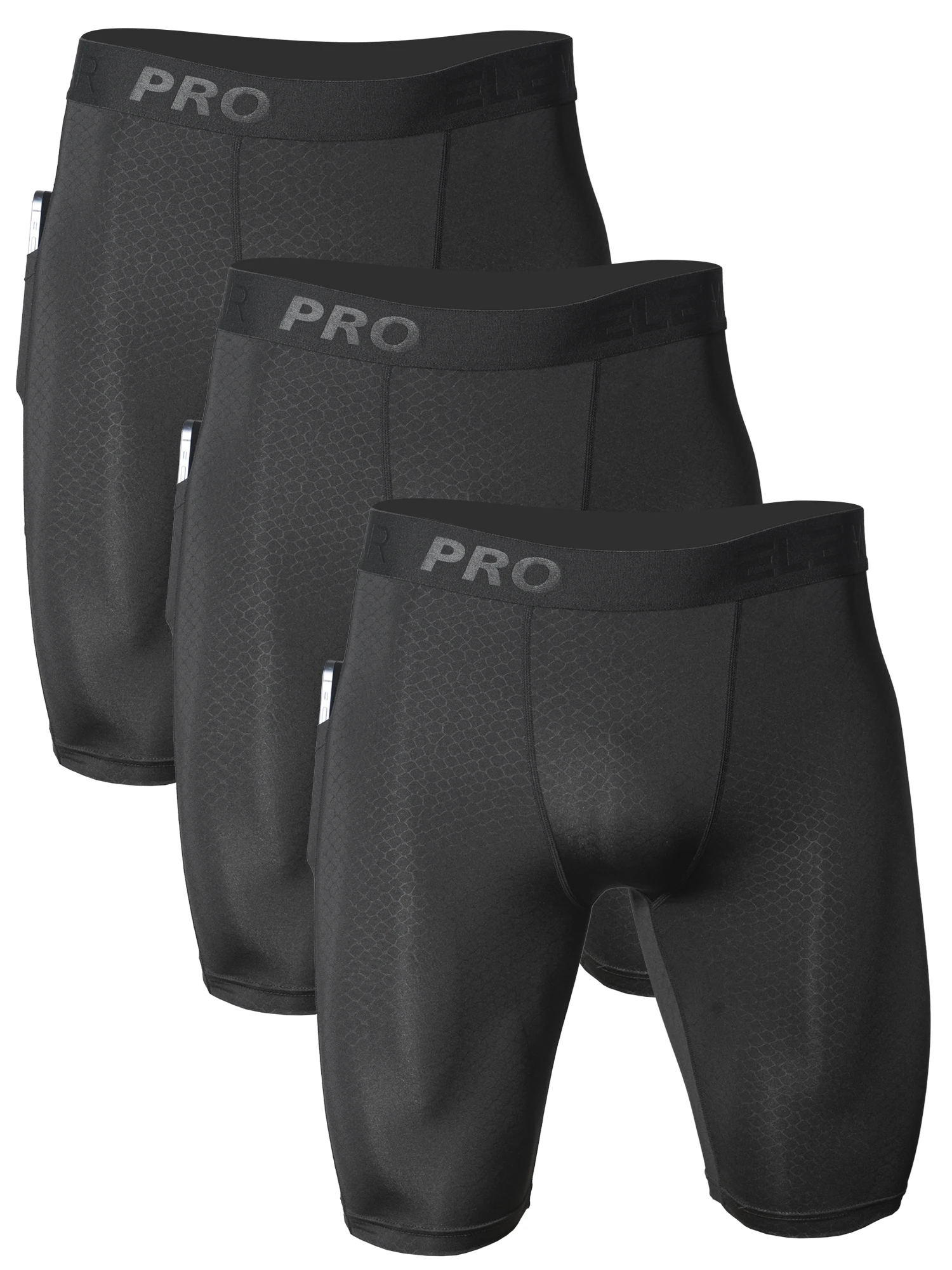 Sous-vêtements de sport pour hommes, 3 pièces, poches latérales, course à pied, Fitness, poche intérieure avant, motif serpent en relief, évacuation de l'humidité, séchage rapide