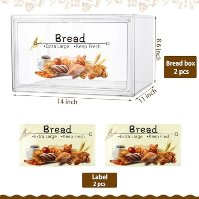 2 Pack Large Bread Box for Kitchen Countertop, Airtight Bread