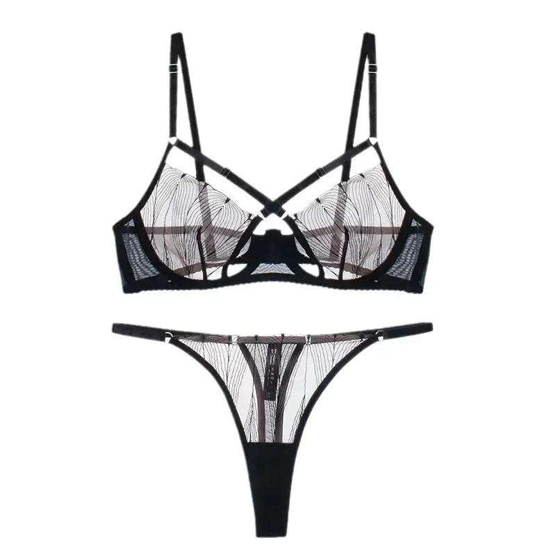 258sexy Embroidered Lace Bras French Style Ultra-thin Bandeau Ins Large Chest Appears Small Bra Suit For Women