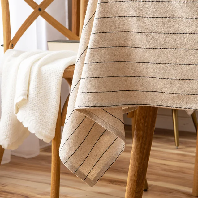 Retro Striped Cotton Linen Tablecloth 2