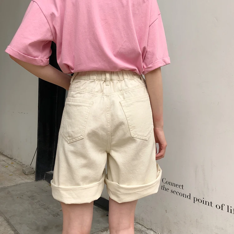 2024 Women High Waist Sweet Pink Shorts Soft Wide Leg Denim Shorts Japanese Harajuku Summer Girl All-Match Solid Casual Outfits