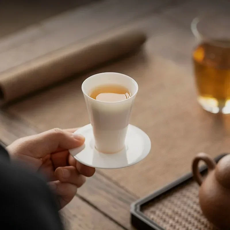 High end tea ceremony, tea art, lamb fat jade porcelain, new single cup set, master cup, fragrance, Chinese set, kitchen