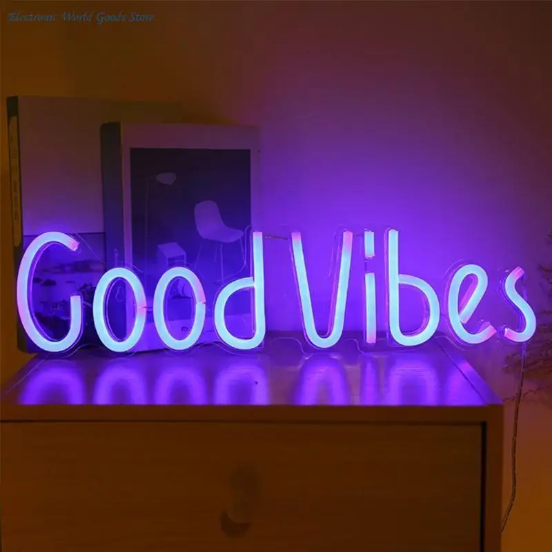A3PD LED Good Vibes 네온 사인 Good Vibes 단어 네온 불빛 방 벽 장식 미술 장식(19.6''4.9'') 핑크 & 블루