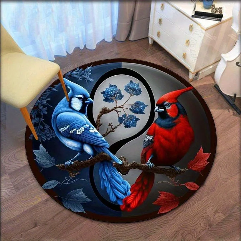 Yin Yang Birds Blue Red Cardinal Round Crystal Velvet Rug Nature ...