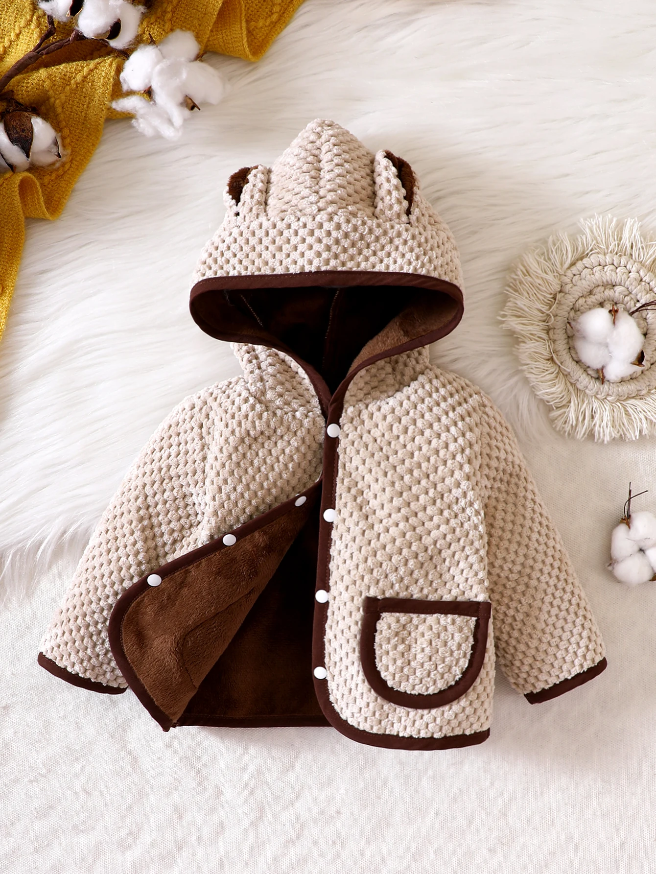 Spring And Autumn Season Girls And Boys Round Neck Hooded Long Sleeve Button Coat Fashion Warm Infant Toddler