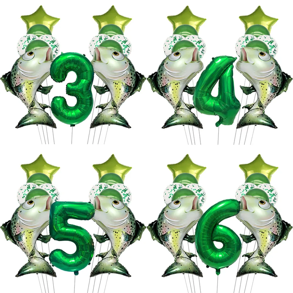 Angeln Thema Grüne Zahl Ballon Fisch Ballon 32 zoll 1-9 Zahlen Folienballon Geburtstag Dekore Geburtstag Baby Shower Party Dekor