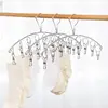 Stainless Steel Sock Rack With Windproof Curved 8-Clip Solid Clothes Rack Multifunctional Dual-Purpose Clothes Rack 1