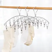 Stainless Steel Sock Rack With Windproof Curved 8-Clip Solid Clothes Rack Multifunctional Dual-Purpose Clothes Rack 1