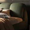 Luxury Queen Size Upholstered Platform Bed with Oversized Padded Backrest,Thickening Pinewooden Slats and Metal Leg,Green 6
