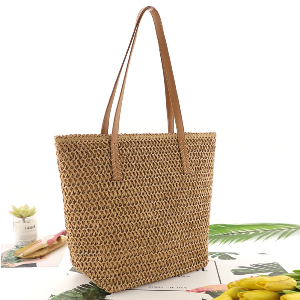 High Capacity Large Summer Beach Straw Bags 2022 Simple Luxury Fashion Travel Ladies Shoulder Handbags Top Handle Totes