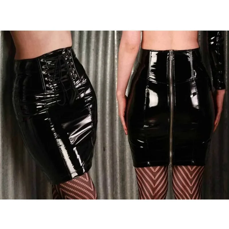 

Vocole, женская летняя модная мини-юбка-карандаш из ПВХ и искусственной кожи на молнии, со шнуровкой