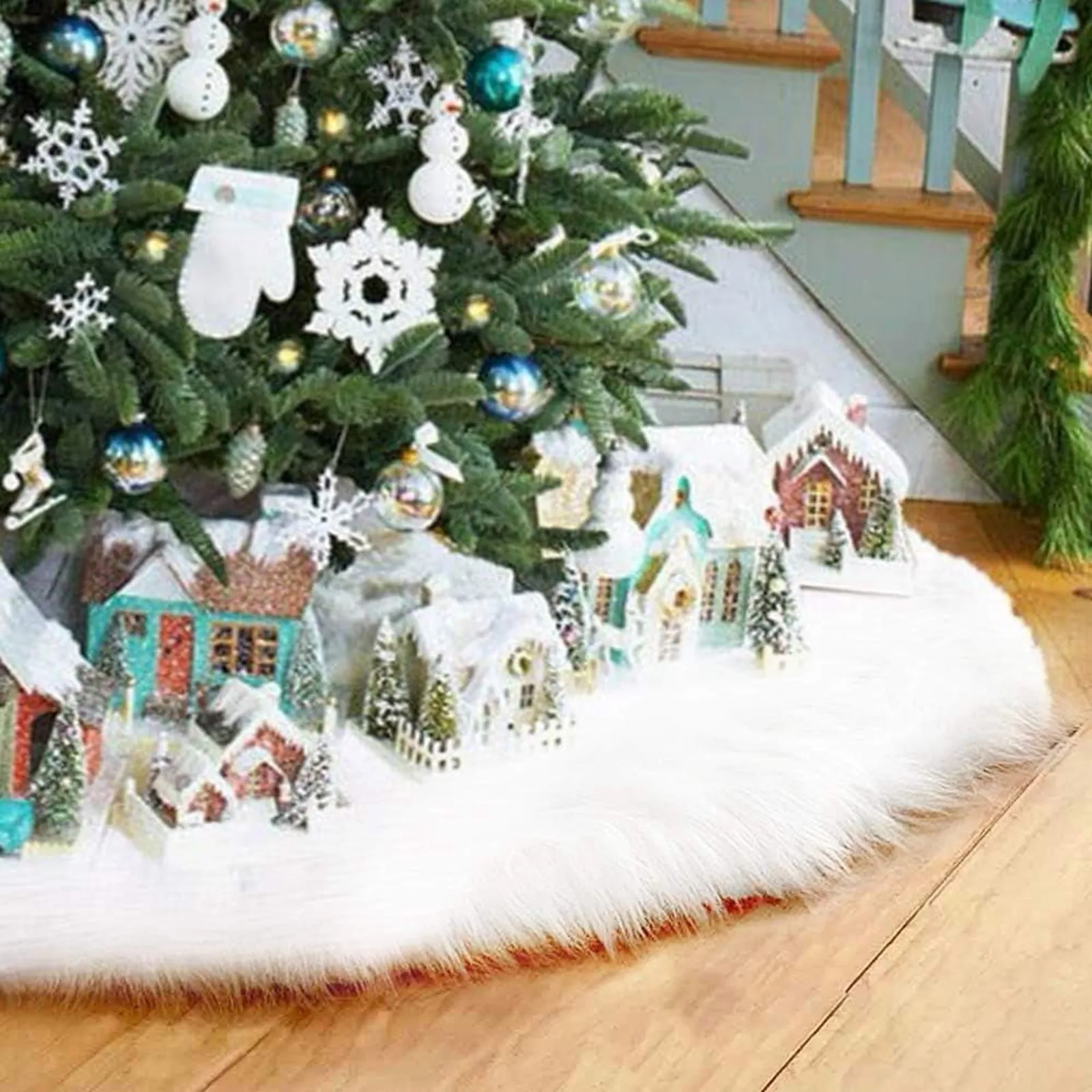

White Christmas Tree Skirt Plush Faux Fur 2023 Xmas Tree Carpet Decoration Ornament New Year Navidad Home Decor 78cm