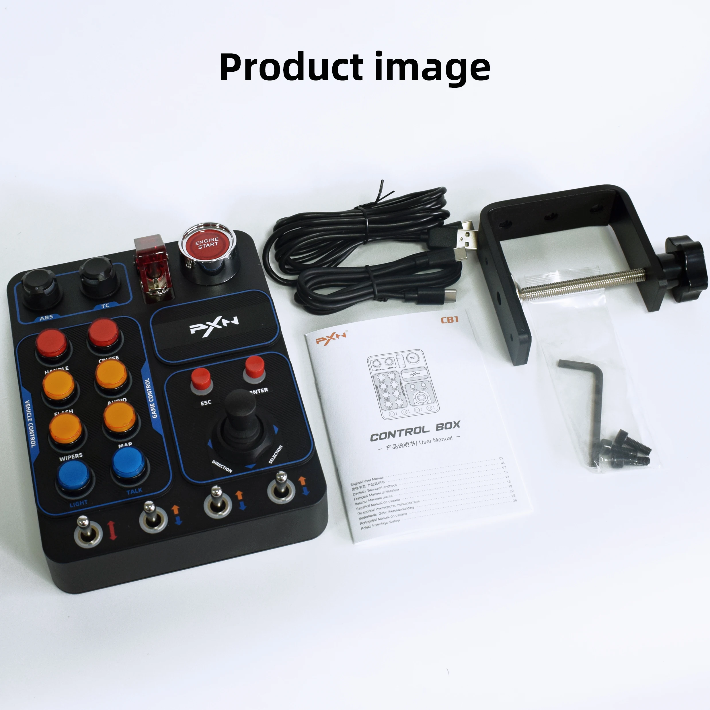 오리지널 PXN CB1 레이싱 게임 중앙 제어 박스(고정 장치 포함), 30개의 프로그래밍 가능한 버튼 탑재, PC 레이싱 게임 컨트롤러