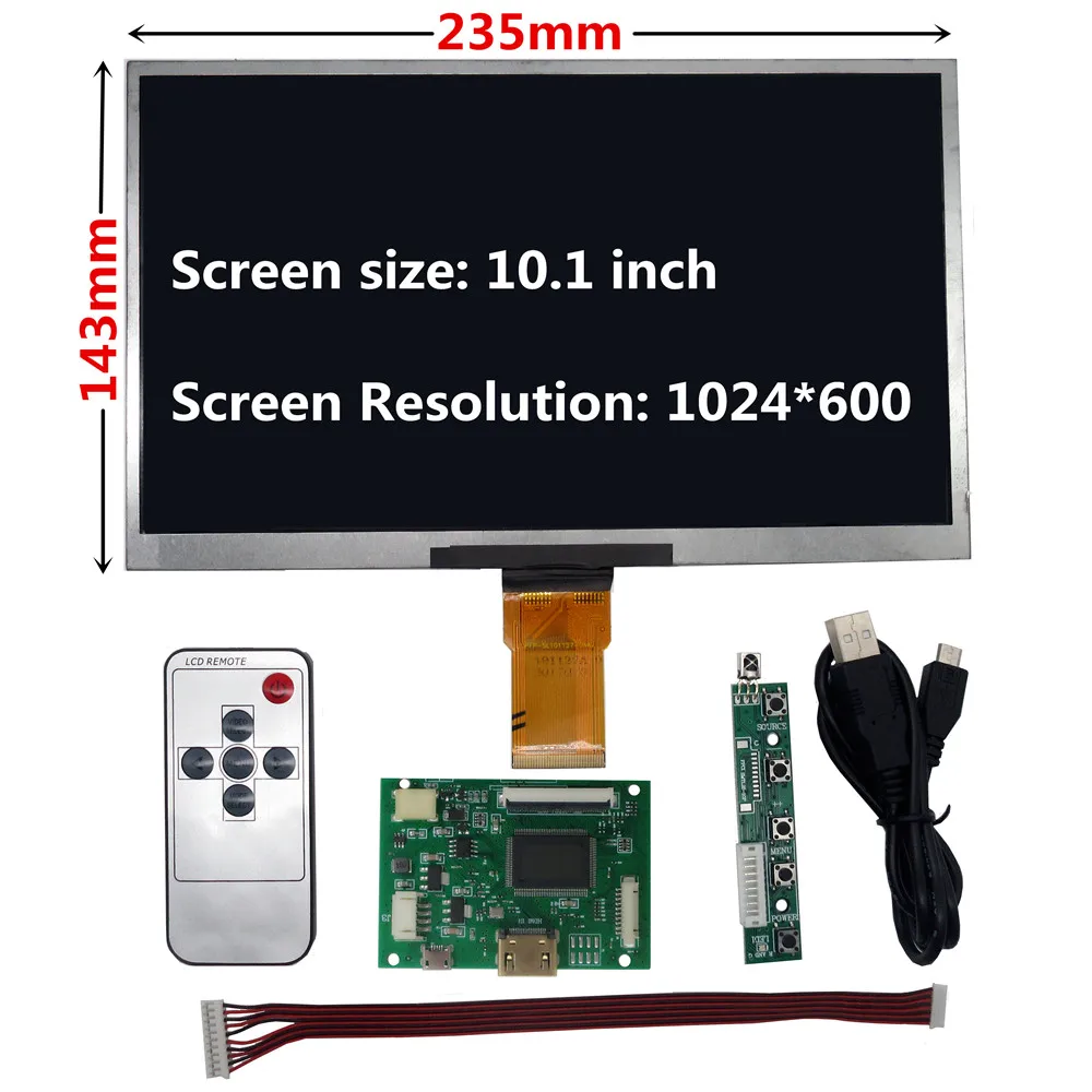 10.1 Inch 1024*600 TFT LCD Screen Display For Lattepanda,Raspberry Pi Banana Pi Monitor Driver Control Board HDMI-Compatible