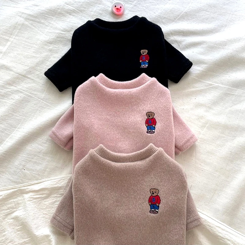 Commercio All'Ingrosso Pet Maglione Cucciolo Vestiti Di Colore Solido Caldo Orsacchiotto Vestiti Invernali Bichon Maglieria Moda Pullover Vestiti Morb