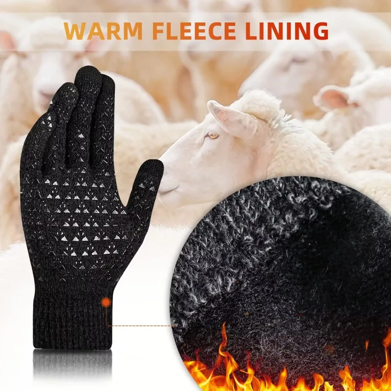 Winter Warm Touch Screen Gloves Waterproof Non-slip Thickened Knitted Gloves Suitable for Outdoor Driving Cycling and Skiing 2
