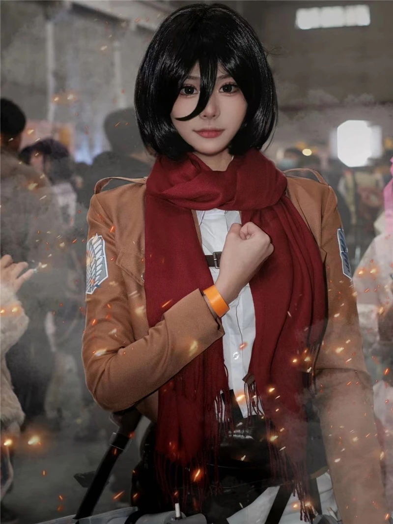 Anime Attack on titan Shingeki no Kyojin Cosplay Mikasa Ackerman Scarf Shawl Boas