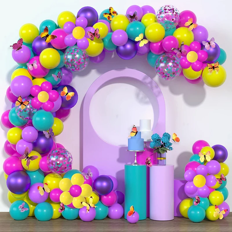 Magic Balloon Garland Purple Blue Balloons With 3D Colorful Butterfly