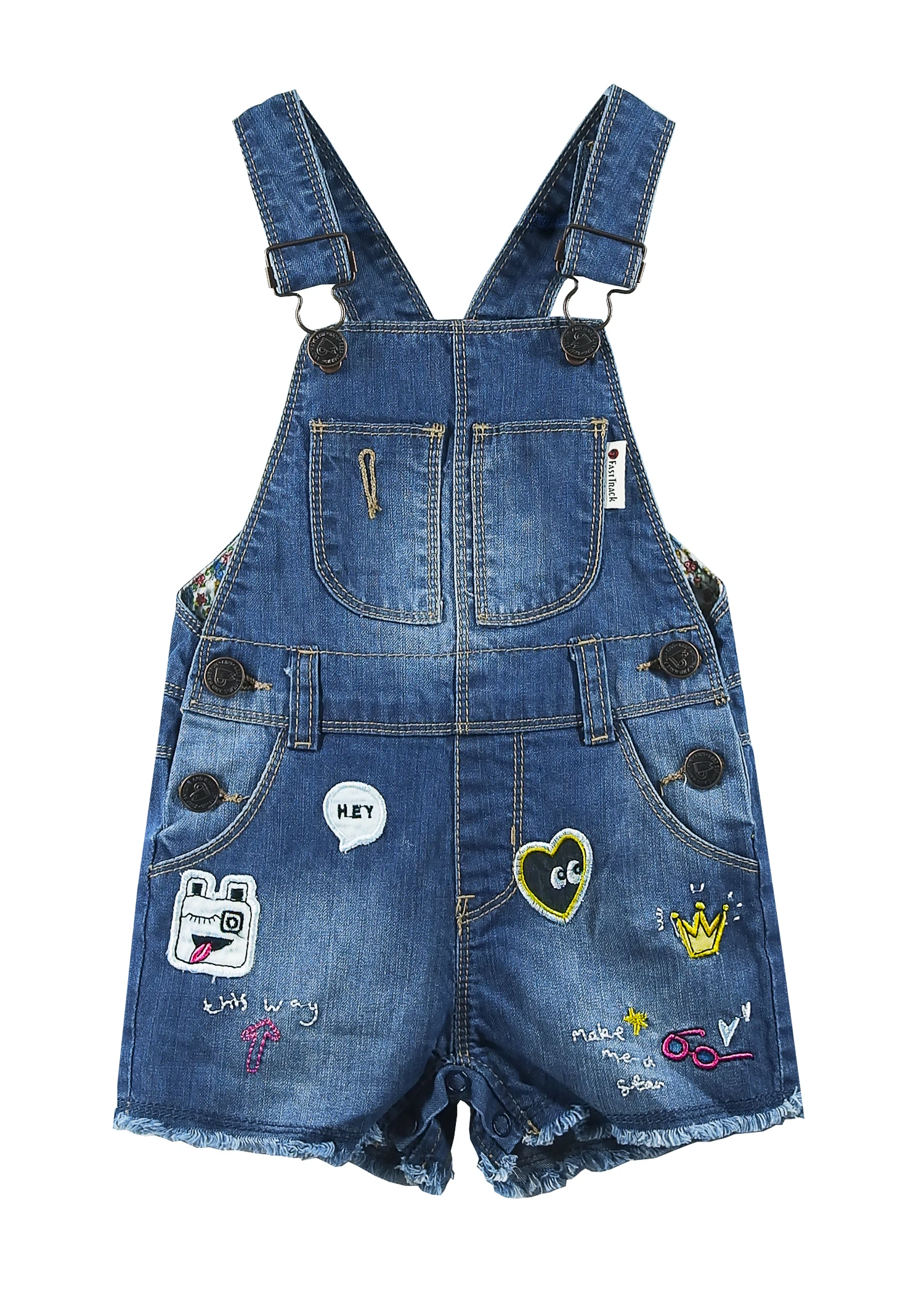 

Детские шорты из денима с аппликацией и вышитыми краями