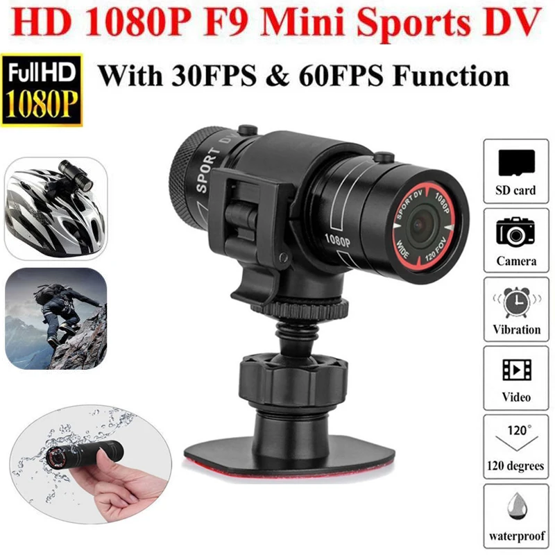 Mini Caméra Sport Vélo, Caméra De Voiture De Vélo étanche 1080P Full HD Avec Micro, Objectif Grand Angle 120 ° A+, IPX-4 étanche, Pour Vélo, Moto, Sports De Plein Air