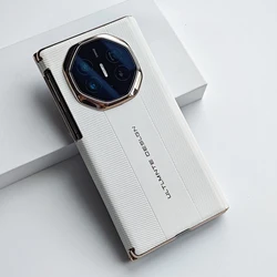 Luxurious Leather Electroplated Gold Frame Dual Hinge Case with Camera Protection Cover - Huawei Mate XT Ultimate (Color B)