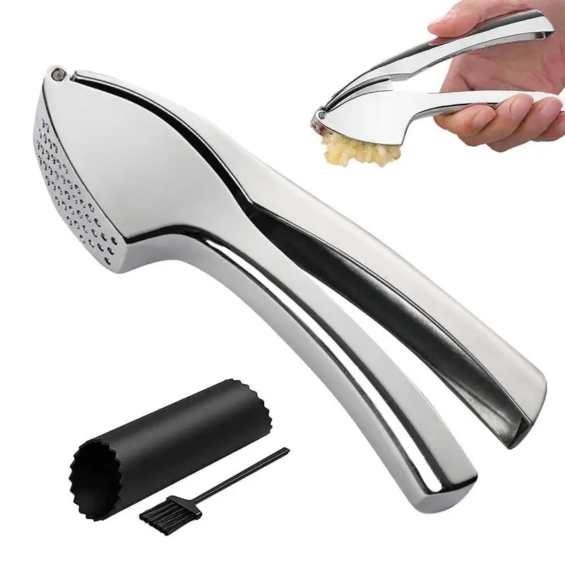 

Garlic Press Stainless Steel High Capacity Garlic Chopper Heavy Duty Garlic Smasher Squeezer Manual Press Grinding Kitchen Tool