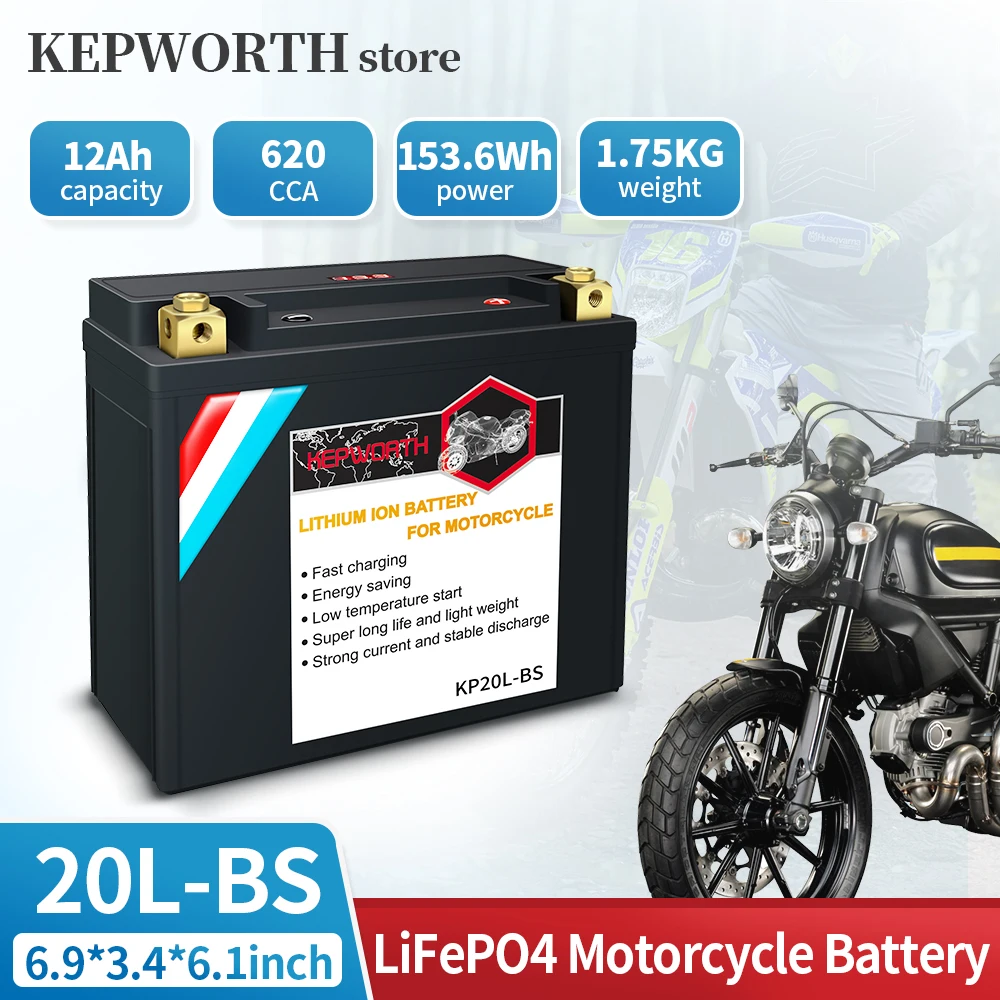 Motorcycle Battery 20L-BS Lithium 12V 12Ah 620cca LiFePO4 Replace for YTX20L-BS YTX20HL-BS BTX20L