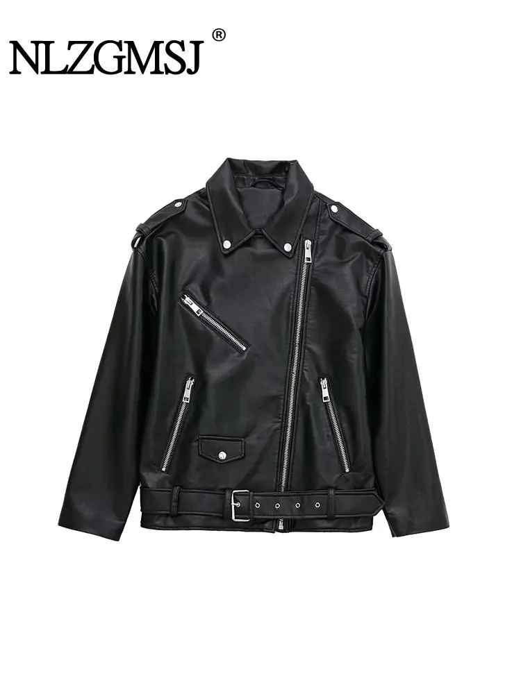

Nlzgmsj TRAF 2023 New Fashion Pu Faux Leather Jacket Women Zipper Sexy Jackets Chic Coat Female Outwear Ladies Jacket