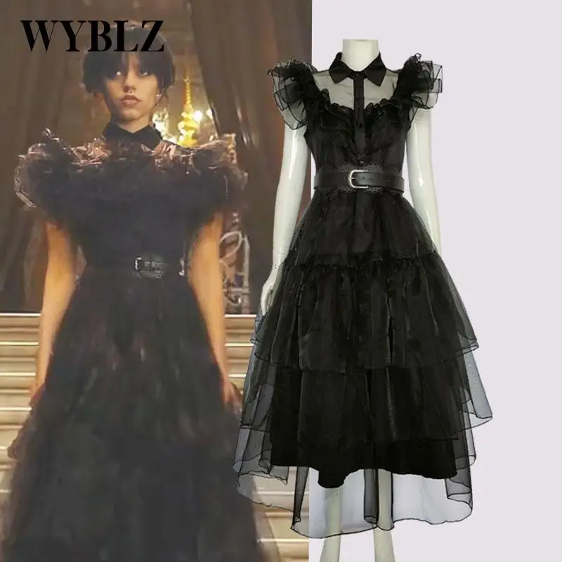

Summer Women's Dress Sexy Short Sleeve Gothic Adam's Comedy On Wednesday with The Same Style of Cos Dance Wednesday Black Dress