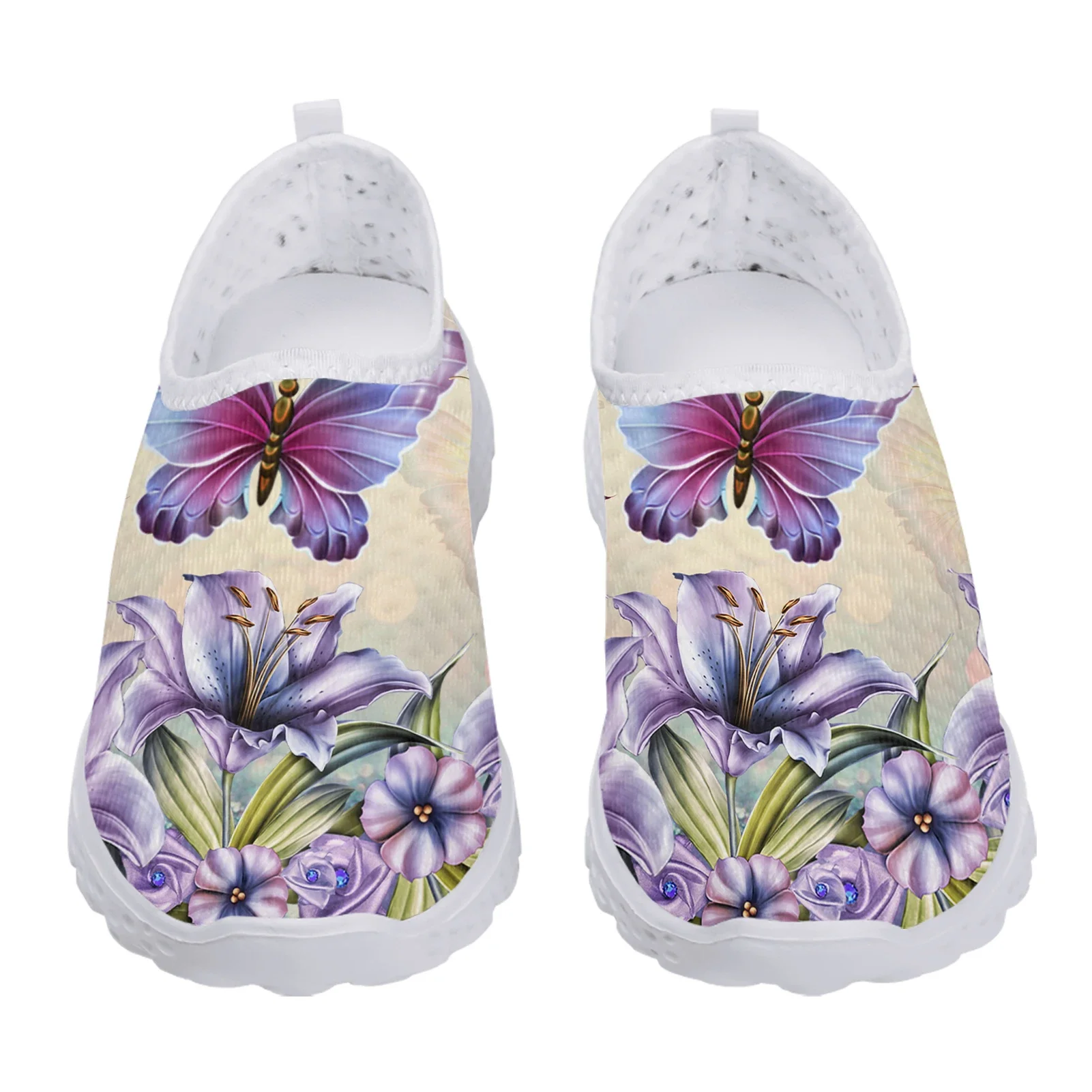 Trendy Purple Gradient Butterfly Flower Print Lightweight Outdoor Non-slip Shoes Soft Leisure Shoes Flats Zapatos