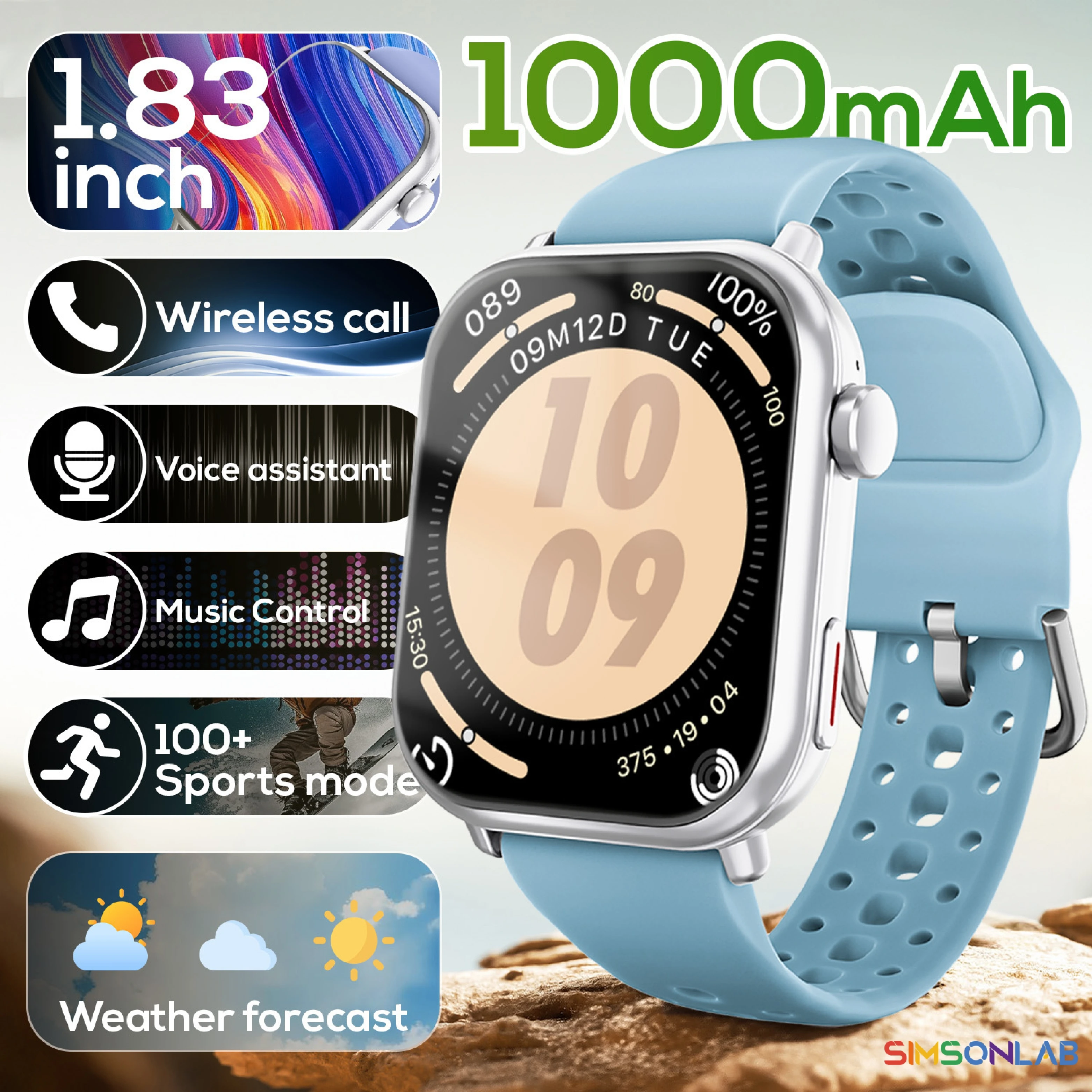 2026 NEW Hot Smartwatch 1.83''HD Screen1000mAh Large Battery Outdoor Sports Watches Bluetooth Call IP68 Waterproof for Men Women 1