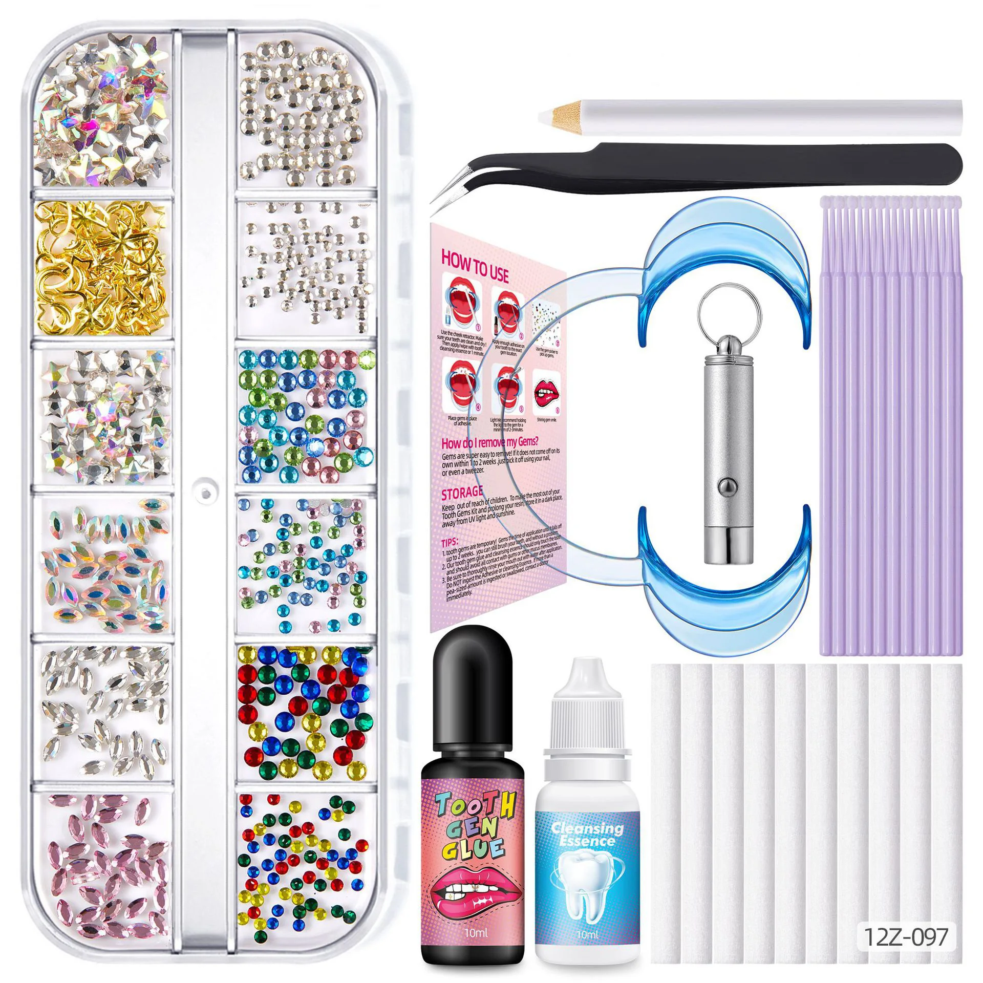 Hot Sale Dental Teeth Gem Decoration Tooth Gem Kit With Curing Light And Glue Solid Crystal Tooth Gems 3