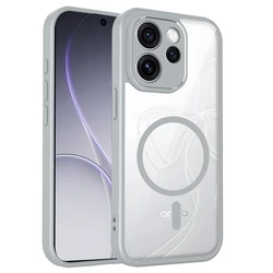 Magnetic Transparent Silicone Phone Case with TPU Bumper and PC Back for OPPO Reno16 Pro 5G (GRAY)