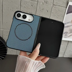 Enhanced Magnetic Phone Case with Carbon Fiber Pattern - Soft TPU Shell for Magsafe Charging, Anti - Knock Protection (Light Blue)