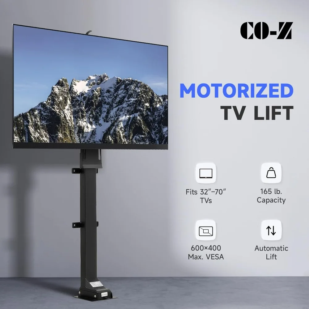 Motorized TV Lift for 32-70 Inch TVs, Adjustable Height Stand and Wall Mount with Remote Control, Fits TVs up to 600x400 VESA
