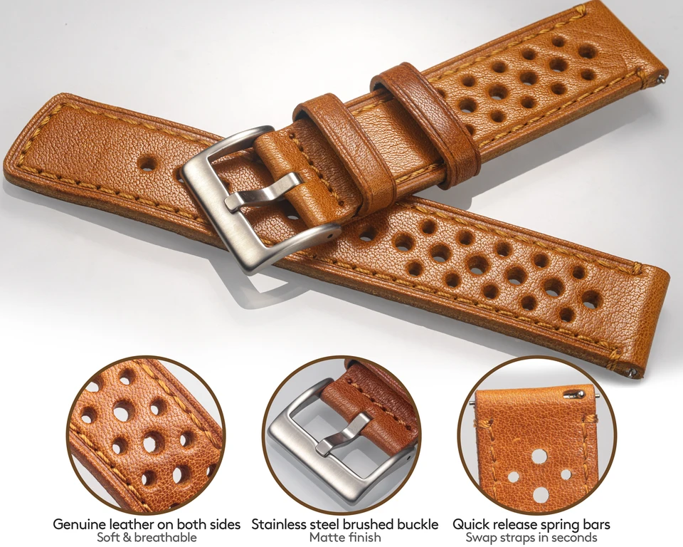 Genuine Perforated Leather 22mm Watch Band for Huawei