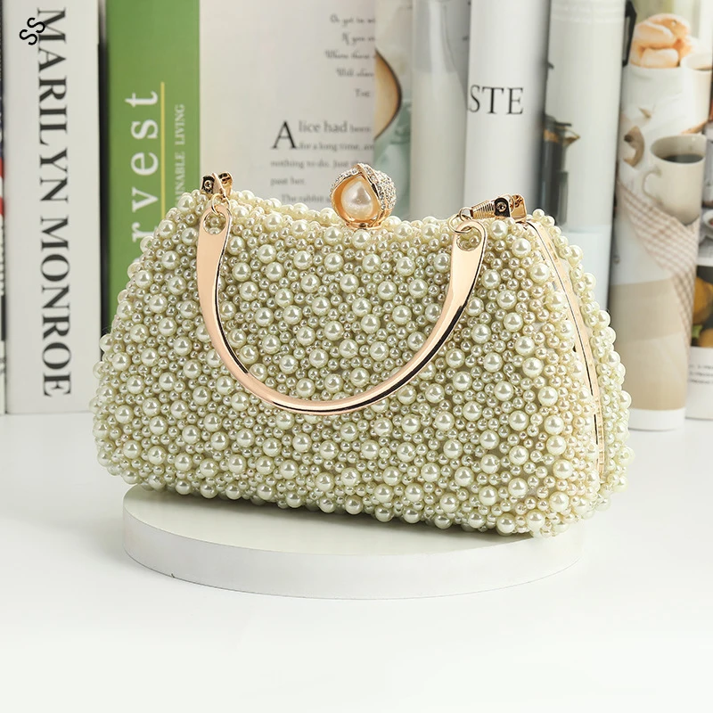 Handmade Pearl Beads Bags for Women, Fashionable Handbags for Wedding Party, Free Shipping, 22*12*9 cm