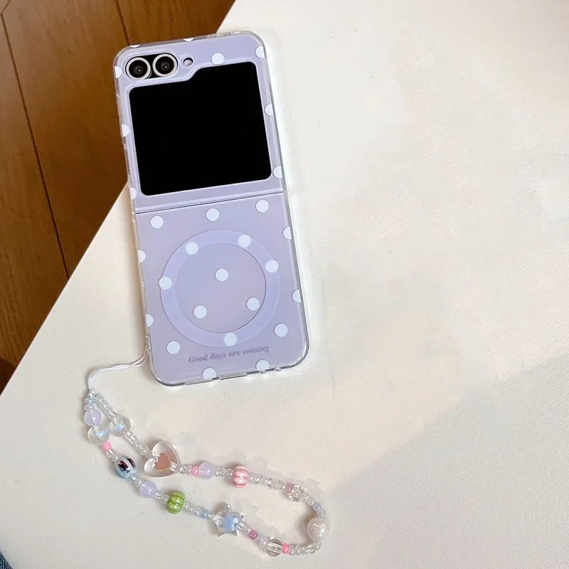 Korean Purple Polka Dot Magnetic Phone Case with Magsafe Stand and Chain